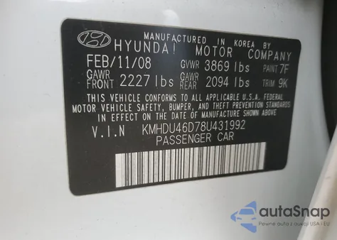 2008 Hyundai Elantra Gls из США, поврежденный, VIN KMHDU46D78U431992